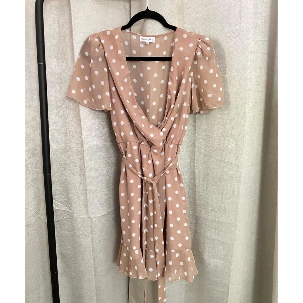 Emerald Sundae Beige Polka Dot Wrap Dress Size 5